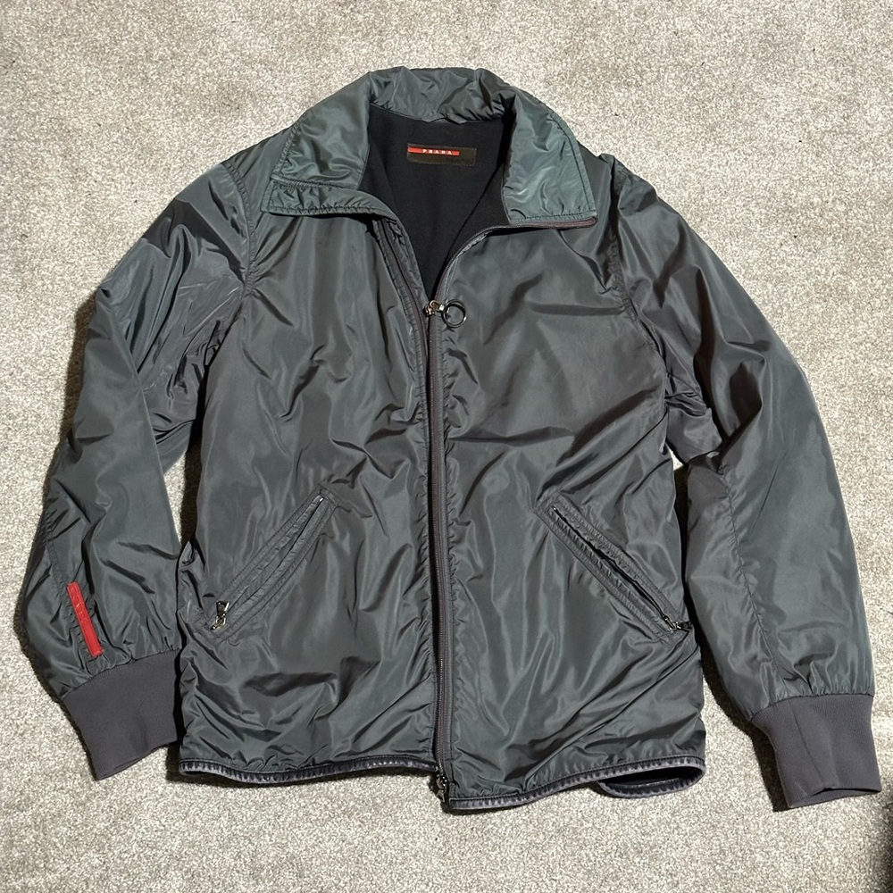 Rare Vintage Prada Bomber Jacket Reflective Grey/Green Medium